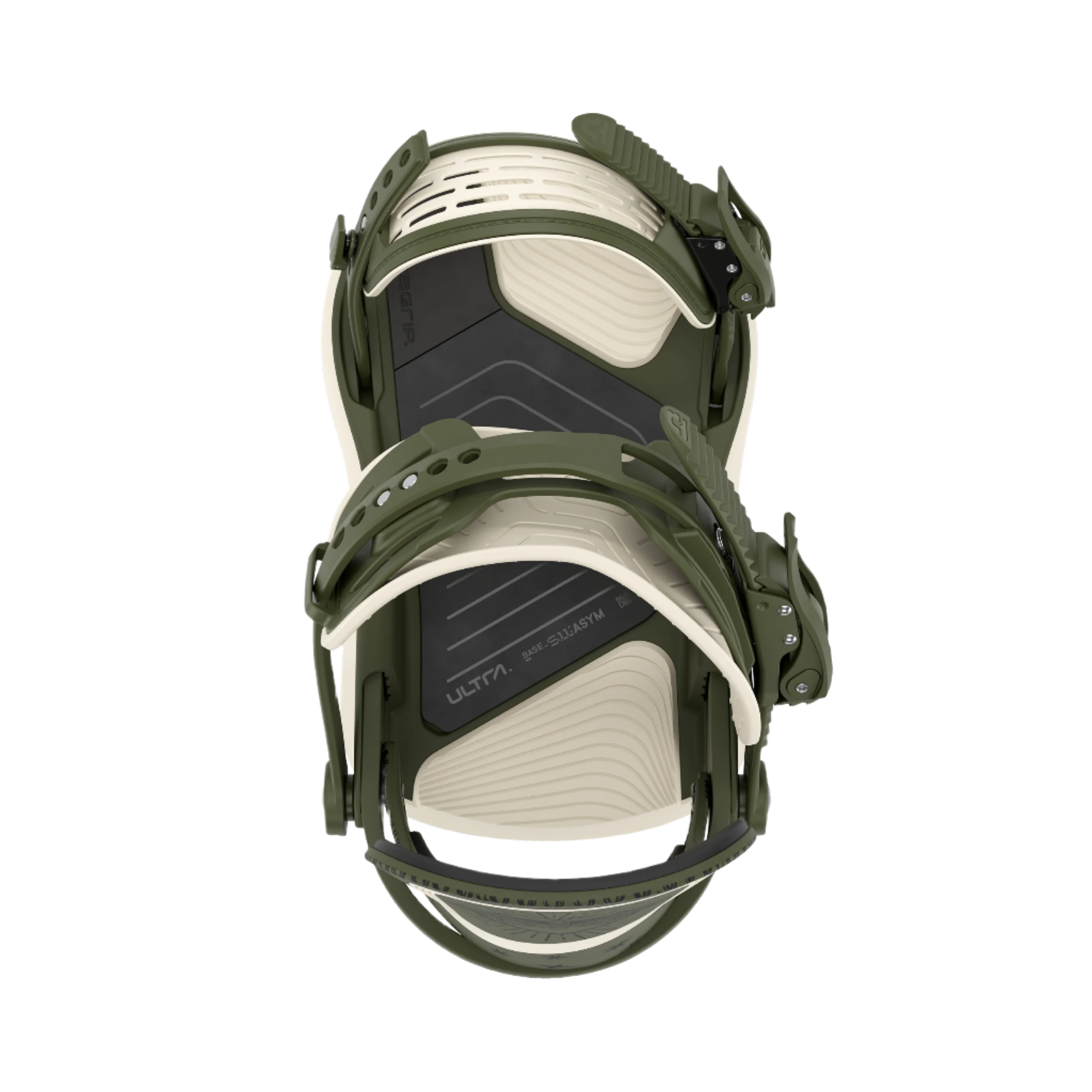 Union Women's Ultra Snowboard Binding - A dark green snowboard binding with a black base plate and white accents, featuring a distinctive "ULTRA" logo on the top strap.