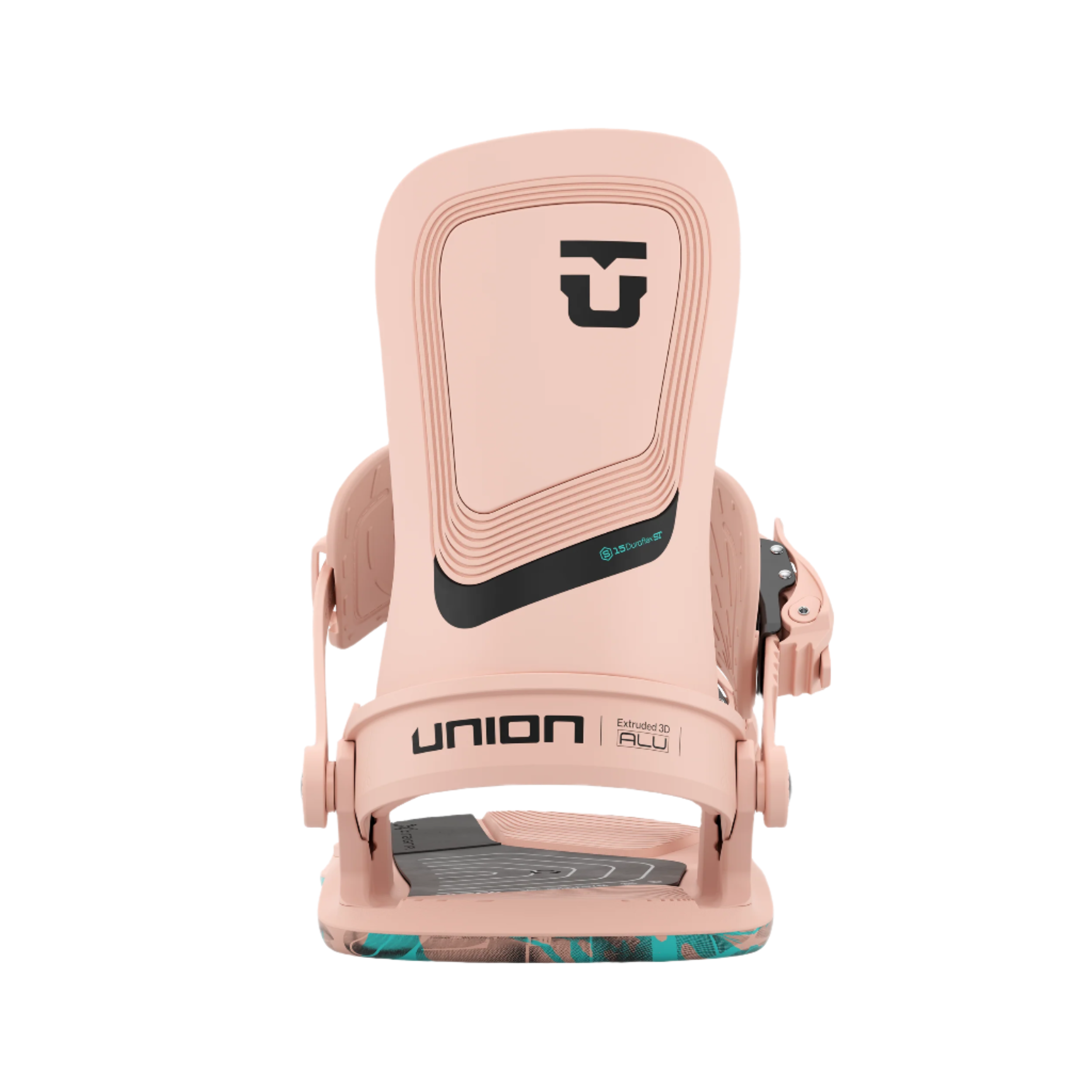 Union Women's Ultra Snowboard Binding - A light pink snowboard binding with a black logo on top and a gray base plate.
