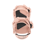 Union Women's Ultra Snowboard Binding - A light pink snowboard binding with a black strap and buckle, featuring a wavy pattern on the baseplate.