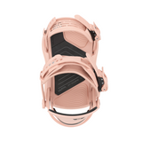 Union Women's Ultra Snowboard Binding - A light pink snowboard binding with a black strap and buckle, featuring a wavy pattern on the baseplate.