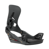Men's Step On snowboard binding side view in dark color with black foot straps