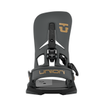 Men's Step On snowboard binding front view in dark color with gold logo accents
