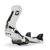 Men's Step On snowboard binding side view in light color with black toe and heel straps