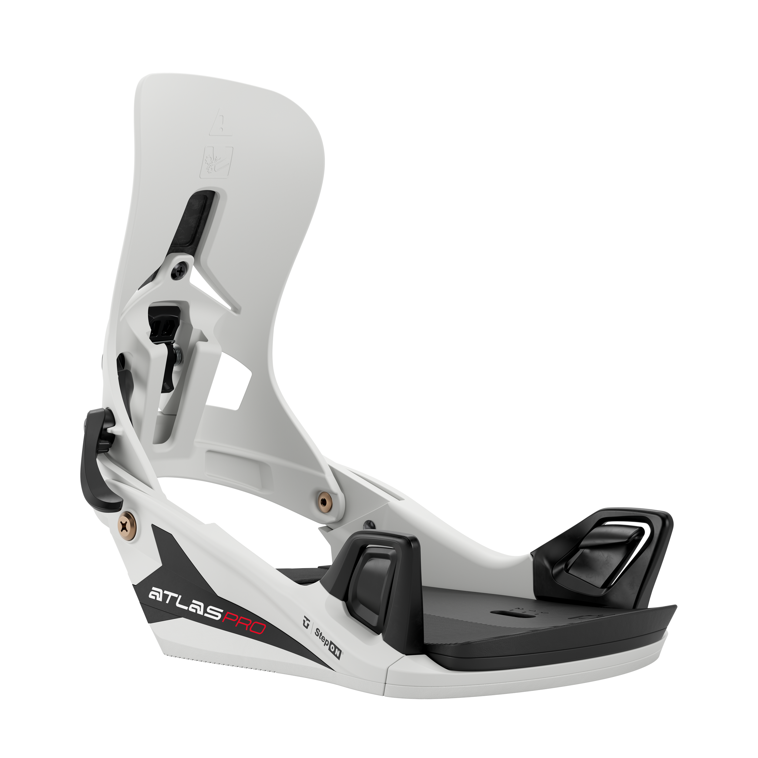 Men's Step On snowboard binding in light color with black straps and foot platform