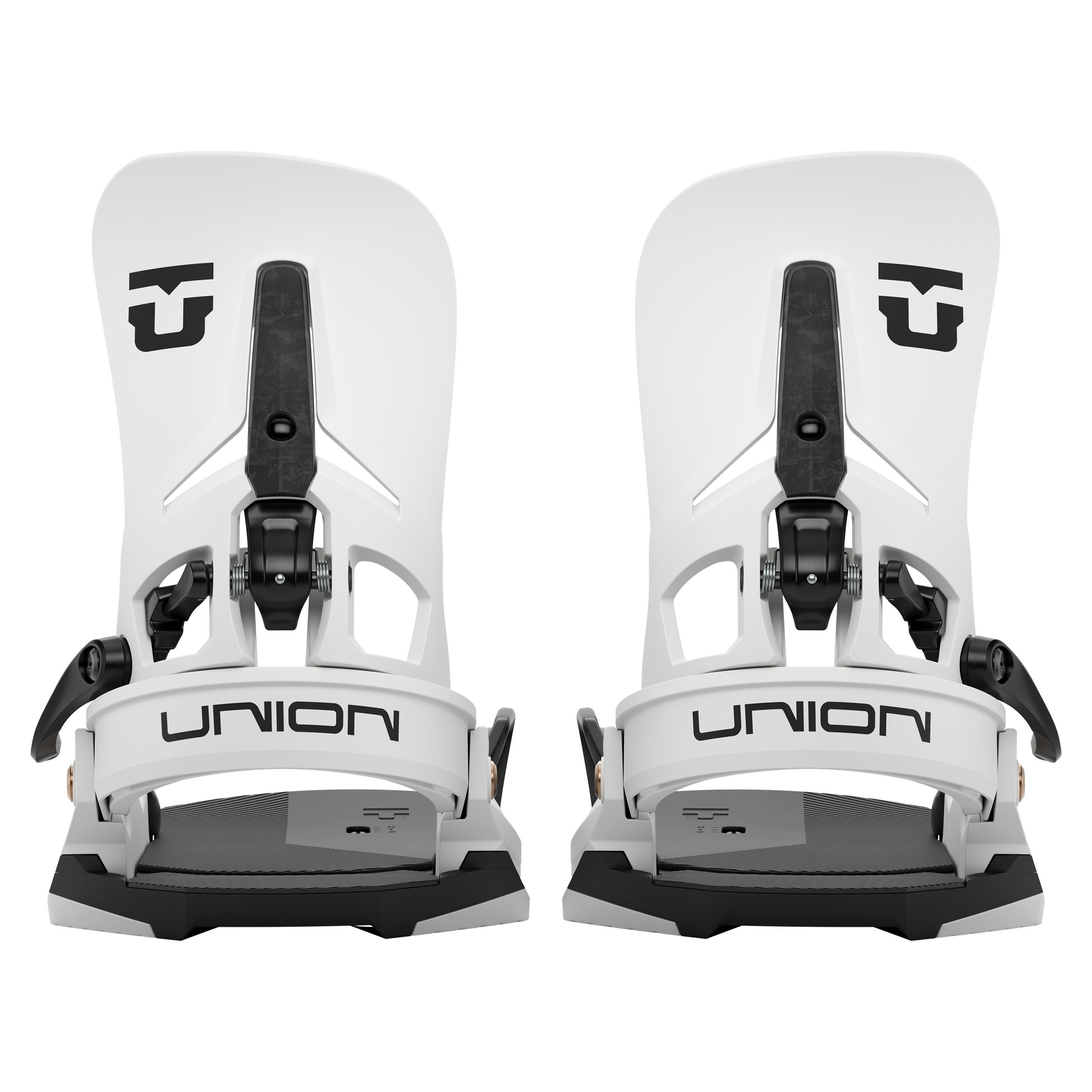Pair of men's Step On snowboard bindings with matching high backs and dark base pads