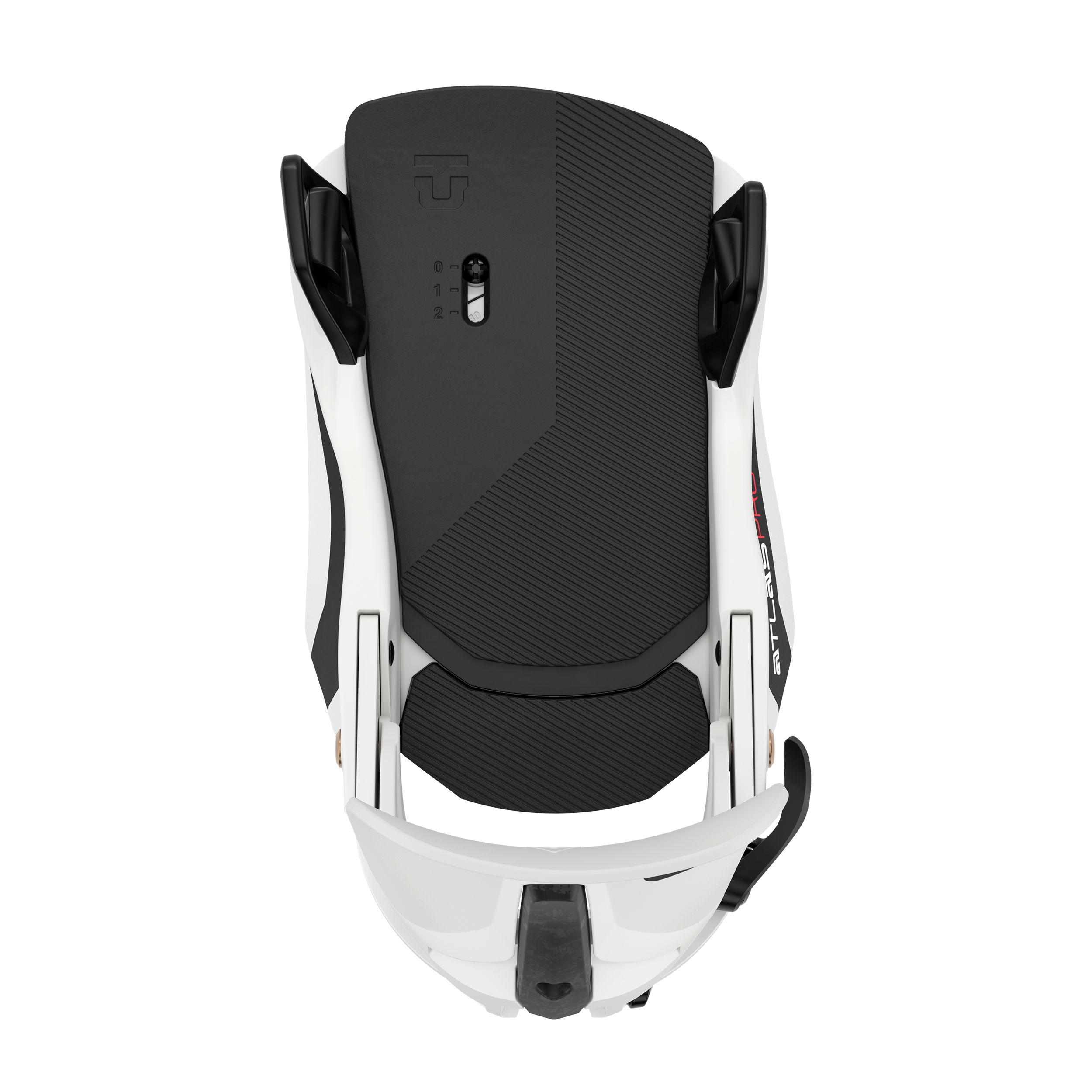 Men's Step On snowboard binding back view with dark high back and textured strap cover