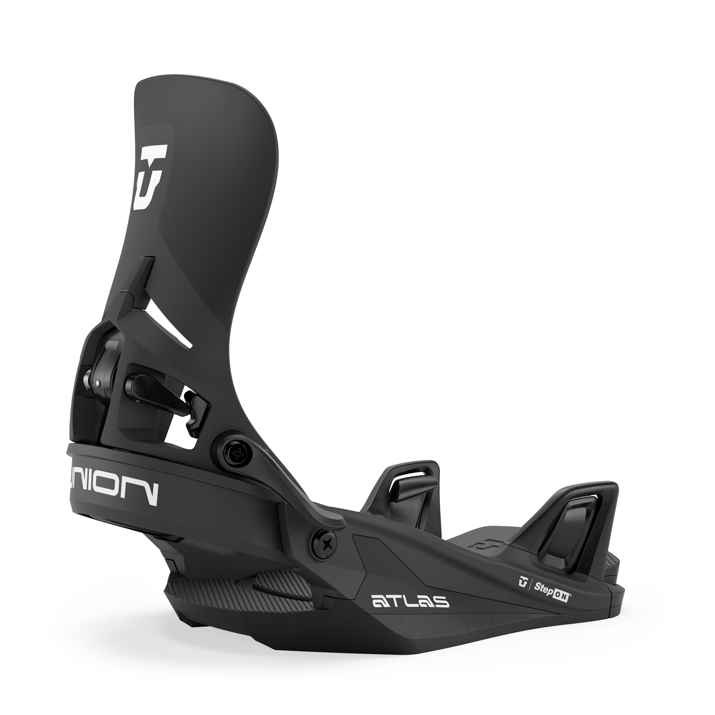 Black men's snowboard step-in binding with highback and front straps