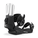 Men's snowboard binding, black base with white highback and black toe/heel straps