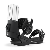 Men's snowboard binding, black base with white highback and black toe/heel straps