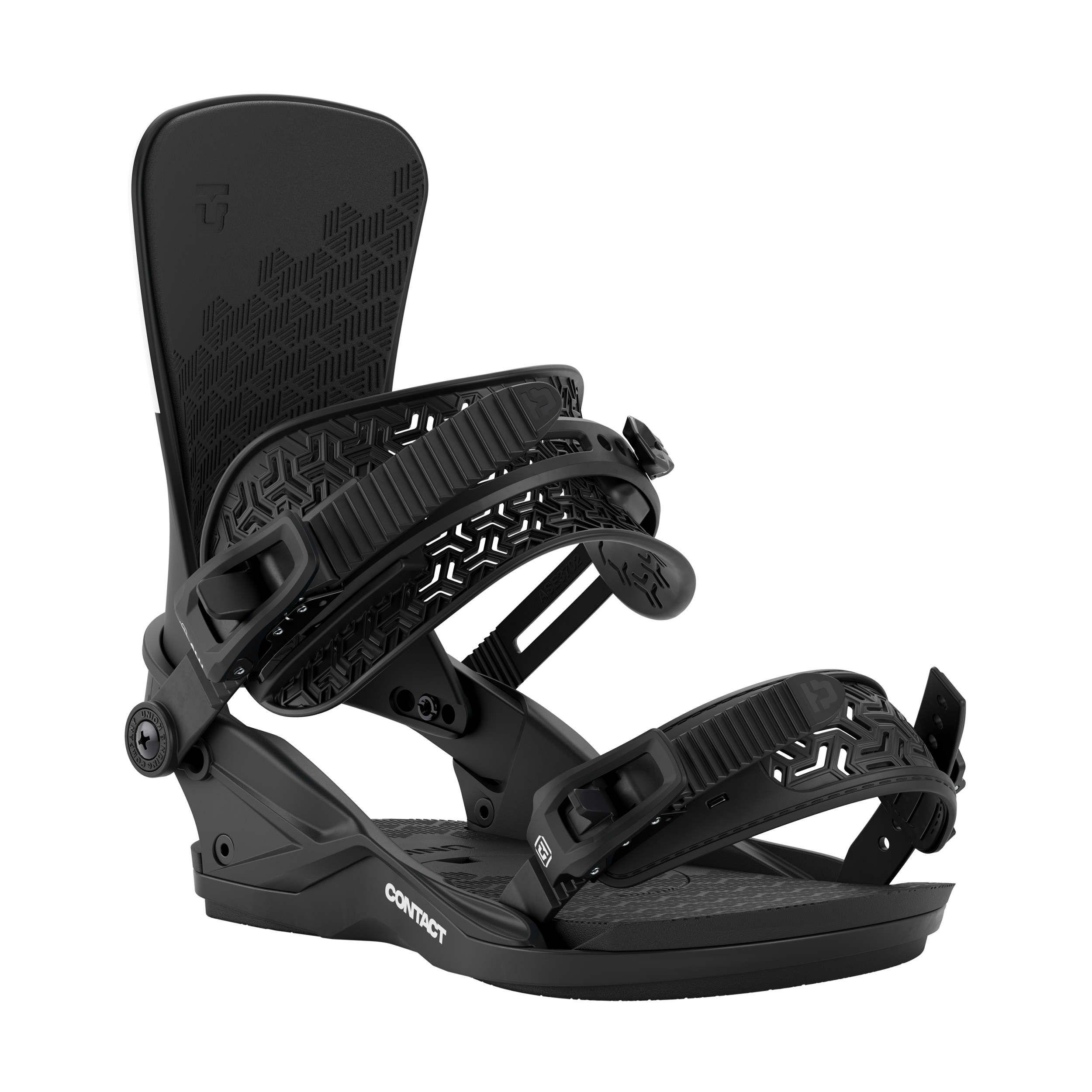 Men's snowboard binding, dark highback and straps with textured midsole