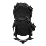Men's all-black snowboard bindings with textured footbed and highback