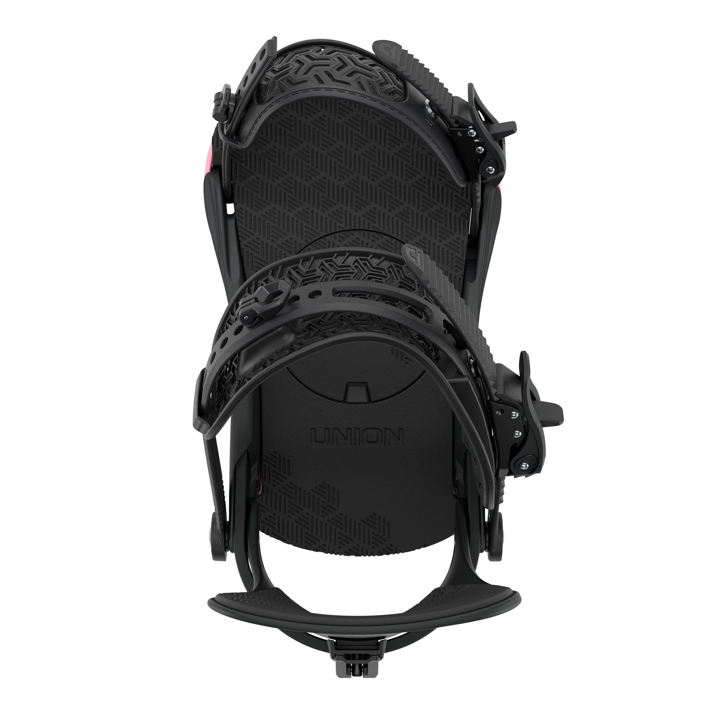 Men's snowboard binding with textured footbed and black heel/toe straps