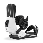 Men's snowboard binding, white highback with black straps and cushioned base