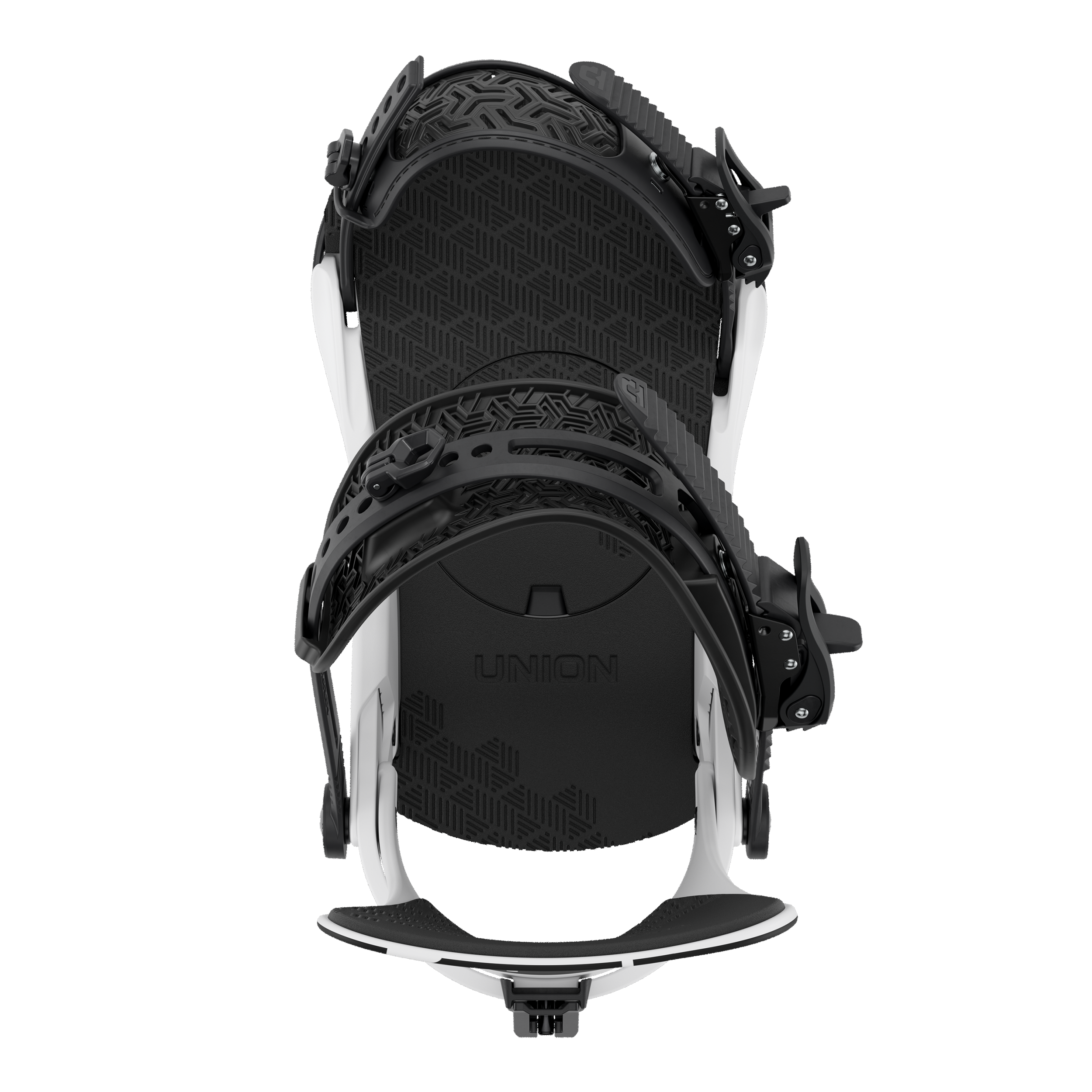 Men's snowboard binding, black highback with textured straps and dark footbed