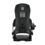 Union Force men’s snowboard binding, black front view with highback and center buckle