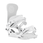 Men's snowboard bindings, white footbed with perforated straps, angled side view