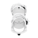 Men's snowboard bindings, white frame with textured heel pad, rear view