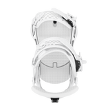Men's snowboard bindings, white frame with textured heel pad, rear view