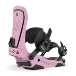 Union Force men's snowboard binding, pink frame with black highback and straps