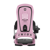 Union Force men's snowboard binding, pink highback with perforated footbed and buckle