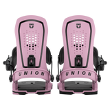 Union Force men's snowboard binding pair, pink highbacks with perforated footbeds