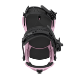 Union Force men’s snowboard binding, pink and black front view with ankle straps