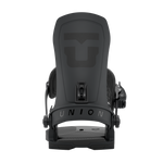 Black snowboard binding with padded straps and Union heel adjuster