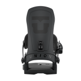 Black snowboard binding with padded straps and Union heel adjuster