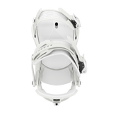 White snowboard binding showing top plate, straps, and buckles