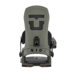 Olive/stone snowboard binding with black strap pads and Union logo