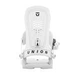 Union Force men’s snowboard binding, white front view with highback and buckle lever