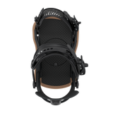 Women’s snowboard bindings, black footbed with perforated texture and arched strap supports