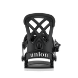 Black snowboard binding with lattice highback and front strap system