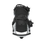 Light grey snowboard binding with rear highback and dark baseplate detail