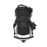 Light grey snowboard binding with rear highback and dark baseplate detail