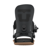 Men's snowboard binding in black, rear view of highback and ankle adjuster