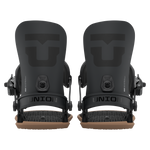 Men's snowboard bindings in black, front view of two bindings side by side