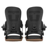 Men's snowboard bindings in black, front view of two bindings side by side
