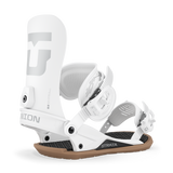 Men's snowboard binding in white, highback with front strap and ankle cuff