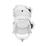 White snowboard binding with padded footbed and side strap buckles