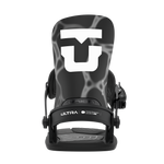 Black men's snowboard binding front view with large T-style logo