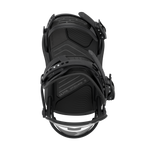 Black snowboard binding base with treaded footbed and strap pads