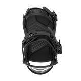 Black snowboard binding base with treaded footbed and strap pads