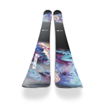 Nordica Unleashed 98 Skis 2026 - A pair of skis with a black base and white lettering that reads "Unleashed" on the top sheet, featuring a marbled pattern in shades of blue, purple, red, yellow, and green.