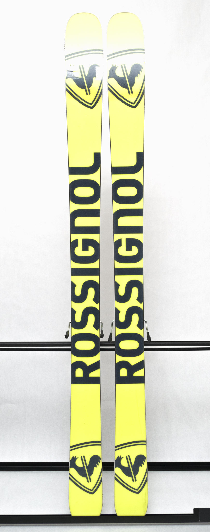 USED - Rossignol Black Ops Sender Ti with SPX 12 Bindings - A black ski with a white logo on top and silver bindings.