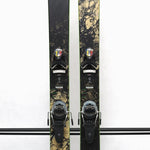 USED - Rossignol Black Ops Sender Ti with Pivot 12 Bindings - A black ski with a white and gray marbled pattern on the top sheet, featuring a green outline around the edges.
