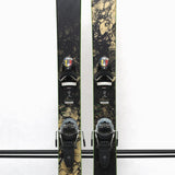 USED - Rossignol Black Ops Sender Ti with Pivot 12 Bindings - A black ski with a white and gray marbled pattern on the top sheet, featuring a green outline around the edges.