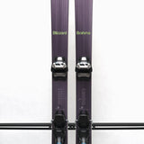 USED - Blizzard Brahma 88 with Griffon 13 Bindings - A pair of skis with a purple base and white lettering, featuring a distinctive bull logo on the top sheet.