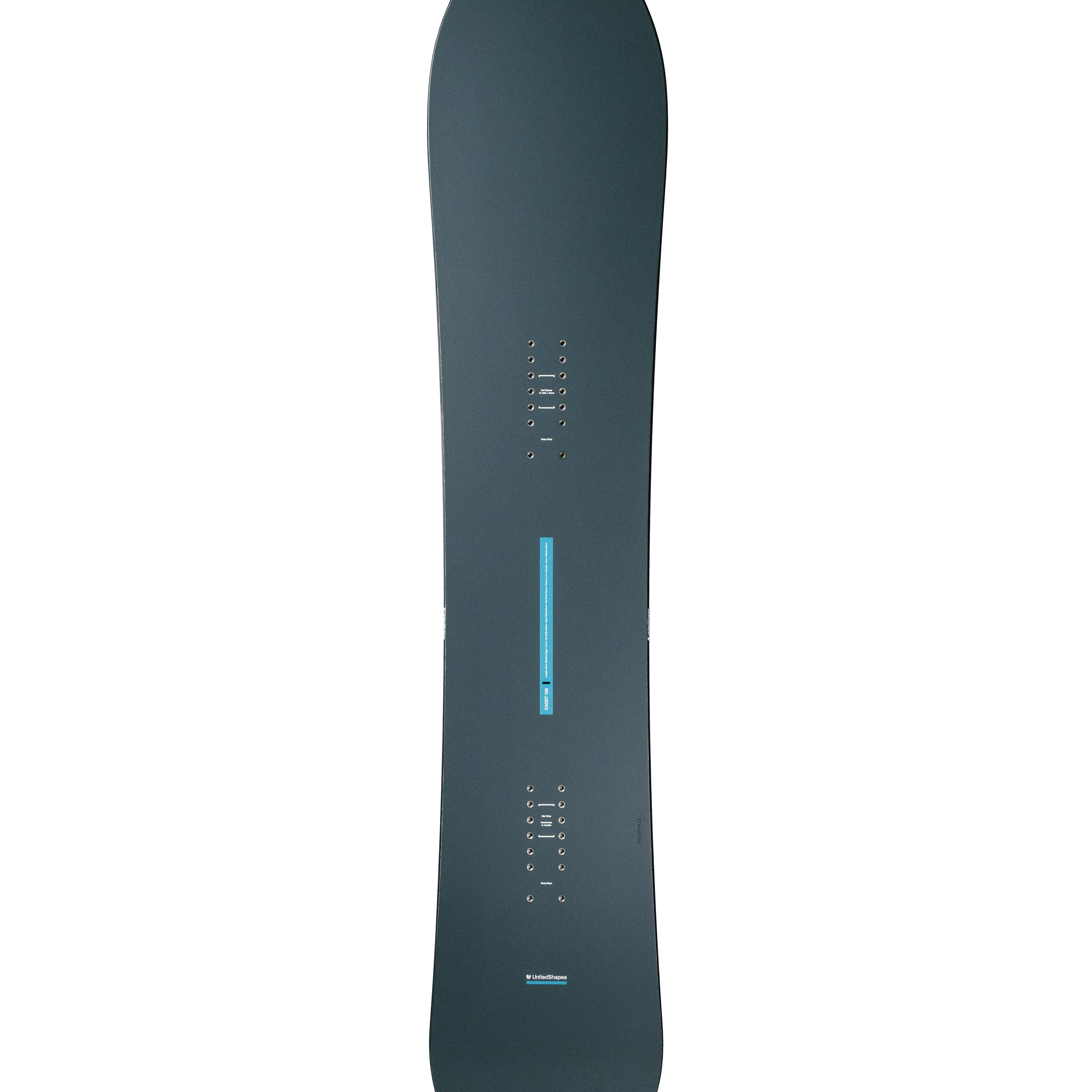 Cadet snowboard, teal with blue graphic line and size markings