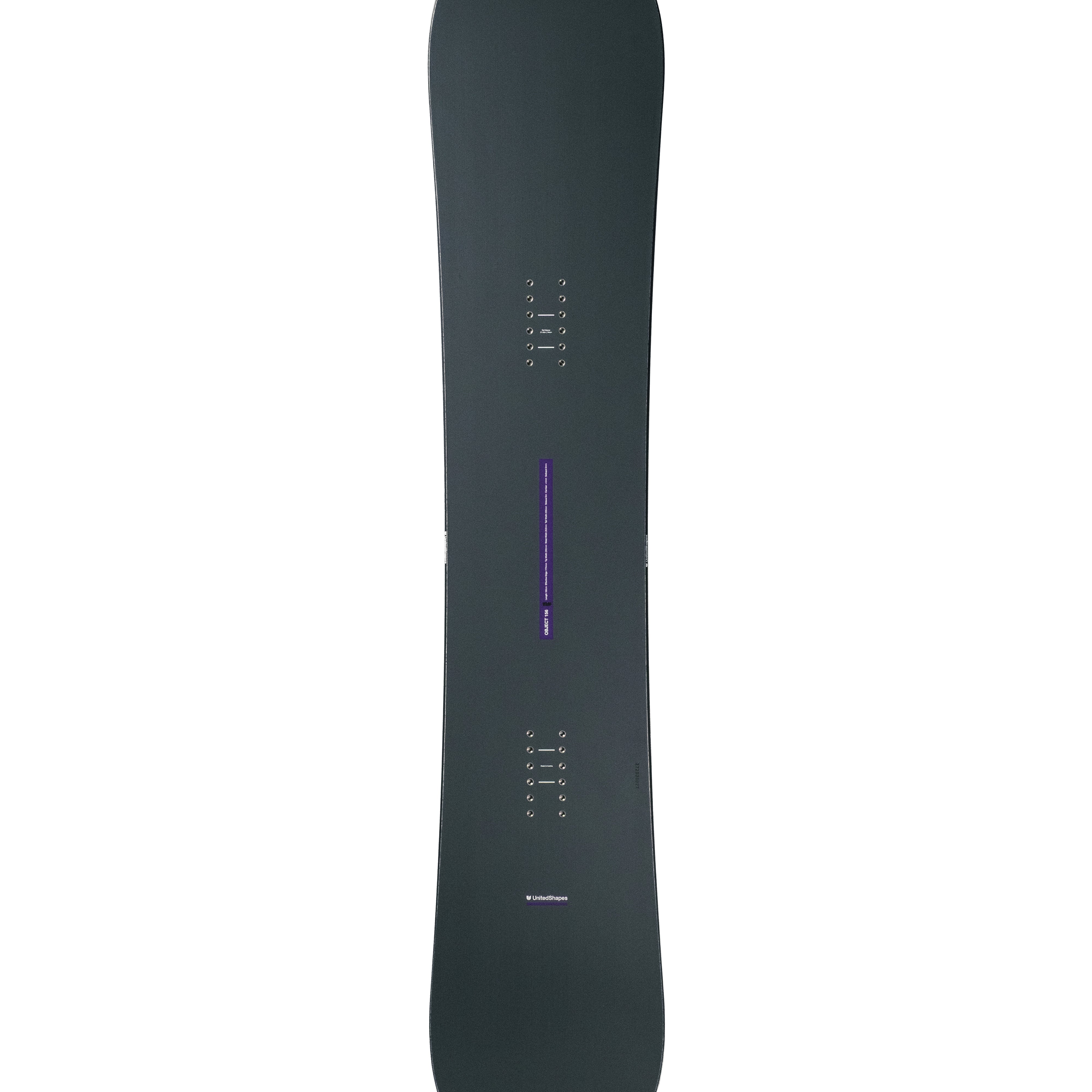 United Shapes Object snowboard, dark green with purple center stripe and graphics